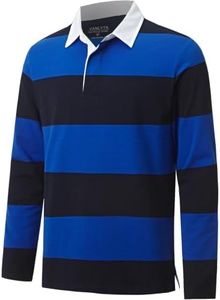 VANLYTK Men's Long Sleeve Polo Shirts Moisture Wicking Collared Golf Striped Polo Shirts for Men (US, Alpha, X-Large, Regular, Regular, Blue Navy Stripe)
