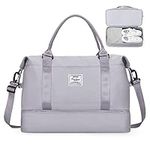 Weekender Bag for Women with Toiletry Bag, Travel Duffel Bag Overnight Carry on Bag, Gym Tote Bag with Wet Pocket,Grey