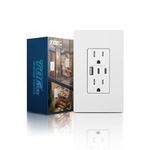 TOPELER USB Wall Outlets, 3-Port USB C Outlet Receptacles, 30W 6.0A USB Electrical Outlet, 15 Amp Tamper-Resistant Outlet with Dual C Ports, ETL & FCC Listed, Screwless Wall Plate Included, White