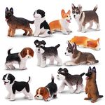 EYSCOTA 12PCS Dog Figurines Playset, Realistic Plastic Puppy Figurines, Hand Painted Mini Dog Figures Toy Set Cake Toppers Birthday Gift for Kids Toddlers