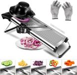 Mandoline Slicer - Professional Kitchen Vegetable Cutter and Chopper with Adjustable Stainless Steel Blades for Onion, Potato, Tomato, and More - Includes Cut-Resistant Gloves