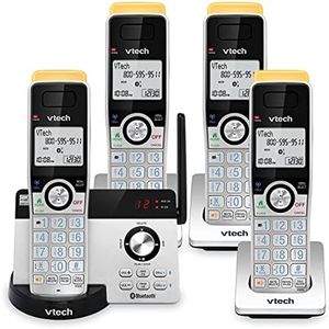 Vtech 4-Handset Expandable Cordless Phone with Super Long Range, Bluetooth Connect to Cell, Smart Call Blocker and Answering System, IS8121-4 (Silver/Black)