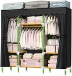 YOUUD 57 Inches Portable Closet Wardrobe Closet Clothes Organizer with 3 Storage Shelves and 3 Hanging Rods, Cloth Closet of Colored Rods Black Cover Quick and Easy to Assemble,Strong and Durable