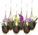 lanccona Orchid Hanging Planter 5 Inch 6 Pack with Bird Nest Style Plant Hangers, Handmade Thai Bamboo Woven Hanging Orchid Basket for Trellis Gazebo Indoor Outdoor