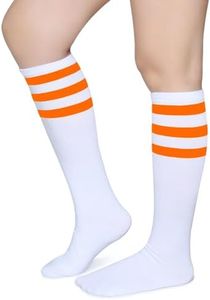 Pareberry Triple Stripes Soft Cotton Knee High Tube Socks for Men and Women (Z05-Orange/White)