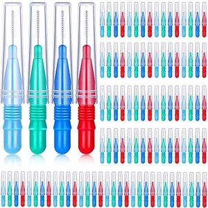 BBTO 100 Pcs Braces Dental Brush Flosser for Cleaner Interdental Brush Toothpick Dental Tooth Flossing Head Oral Dental Toothpick Cleaners Cleaning Tool (Red, Blue, Green, Light Blue)