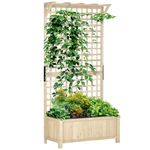 Outsunny Wood Planter with Trellis for Climbing Plants, Raised Bed, Planter Box with Drainage Holes to Grow Vegetables, Herbs and Flowers for Garden, Patio, Yard, Natural Wood Finish