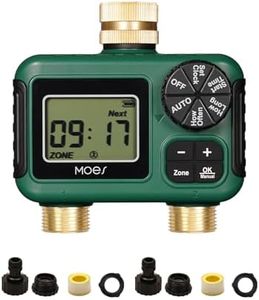 MOES 2 Outlet Sprinkler Timer, Brass Inlet & Outlet, Programmable Automatic Irrigation Controller, Rain Delay, Manual Watering, 2 Zone Water Hose Timer for Gardens, Lawns, and Hose Systems