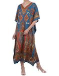 Women Kaftan Tunic Kimono Free Size Long Maxi Party Dress for Loungewear Holidays Nightwear Dresses One Size, 104-Teal