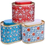 ROQILA 3-Pack Large Tea Tins for Loose With Lid - Metal Sealed Jar Canister Oval Shape 3.53~7oz Small Tin Cans Storage Kitchen Canisters Bag Organizer, Coffee, Candy, Herbs