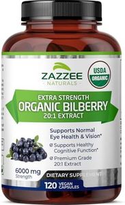 Zazzee USDA Organic Bilberry 20:1 Extract, 6000 mg Strength, 120 Vegan Capsules, 4 Month Supply, Standardized and Concentrated 20X Extract, 100% Vegetarian, All-Natural, Non-GMO, Made in The USA