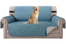 H.VERSAILTEX Sofa Covers Slipcovers 2 Seats Couch Covers Loveseat Protector Cover Feature Water Resistant Soft Thick Foam Quitted Fabric with Non Slip Straps (Seat Width: 46", Smoke Blue/Beige)