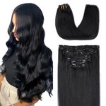 SURNEL Jet Black Hair Extensions Clip in Remy Hair Extensions Clip in Human Hair 160 grams 7Pcs 18inch Color 1 Natural Hair Clip in Extensions for Thin Hair Full Head Thick Ends (7C#1-18)