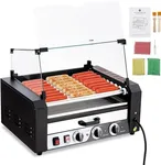 GarveeHome Roller Dog Machine, 24 Hot Dog Capacity 9 Rollers Sausage Grill, 1650W Stainless Steel Hot Dog Maker and Bun Warmer, Glass Lid,Dual Temperature Control & Timer,Removable Shelf & Drip Tray