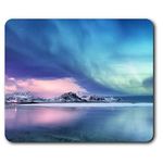 Destination Vinyl ltd Winter Landscape Scenery Mouse Mat Pad - Green Blue Pink Aurora Borealis Northern Lights Lofoten Islands Norway Water Winter Ocean Sea Beach Magical #21166