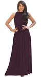 koh koh Plus Size Womens Long Sexy Sleeveless Bridesmaid Halter Neck Wedding Party Guest Summer Flowy Casual Brides Formal Evening A-line Gown Gowns Maxi Dress Dresses, Maroon Wine Red XL 14-16