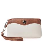 CLUCI Wristlet Wallets for Women Travel Phone Handbag Leather Clutch Purses with Card Slots Off White with Brown