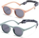 Baby Sunglasses, 2PCS Toddler Sunglasses with Strap Kids Polarized Glasses, Infant Sunglasses for 0-24 Months Soft Frame Safe (Green+Pink)