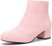 CAMSSOO Ankle Boots for Women Pink Ankle Booties Low Mid Block Heel Short Boots Side Zipper Suede Women Gogo Boots Size 8