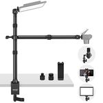 NEEWER TL253A+DS001 Table Camera Tripod with 2 Telescopic Arms, Phone Holder, Ball Heads, Screw Adapter, Table Light Stand for Camera, Mobile Phone, Webcam, Ring Light