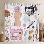 Manfei Fashion Window Curtains Clothes Sewing Theme Window Drapes for Kids Boys Girls Room Decor, Watercolor Style Window Treatments Grommet Top 2 Panel Set Bedroom Curtains, 42Wx63L inch