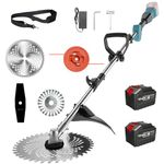 Cordless Strimmer for Makita Batteries, Garden Strimmer Cordless with Trimming Line, Brush Attachments, and Blades (2 Batteries and Charger)
