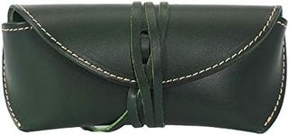 ZLYC Unisex Handmade Genuine Leather Hard Eyeglass Case Sunglasses Holder, (Wrap Closure) Green, One Size