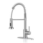 DJS Kitchen Faucets with Pull Down Sprayer, Faucet for Kitchen Sink, Single Handle Single Lever High Arc Spring Faucet with Deck Plate for 1 or 3 Holes Sink. (Brushed Nickel)…