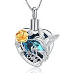 Yinplsmemory Hummingbird Urn Necklace for Ashes Crystal Heart Cremation Jewelry for Ashes for Women Keepsake Memorial Jewelry for Human/Pet Ashes