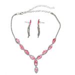 Dishowme Crystal Bridal Jewelry Set Rhinestone Pendant Necklace Earrings Marquise Chain Wedding Jewelry Set for Women Girls Teens (Pink)