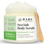 Bare Botanics Bergamot Mint Exfoliating Body Scrub 24oz | Made in USA | All Natural Sea Salt Scrub w/Skin Loving Moisturizers | Vegan & Cruelty Free | Ready to Gift w/a Cute Wooden Spoon