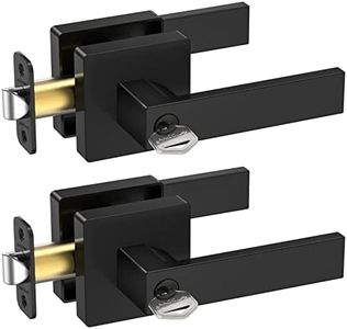 TICONN Matte Black Door Handle Heavy Duty, Reversible Square Door Lever for Bedroom, Bathroom, Rooms (Keyed Entry - Not Keyed Alike, 2 Pack)