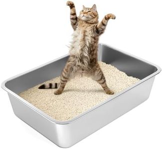 YOILES Stainless Steel Cat Litter Box with High Sides, Extra Large Open Metal Litter Pan, Easy to Clean, Rust Proof, Non Stick, Non Slip Rubber Feets 24"x16"x6"