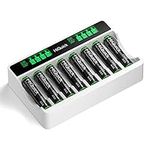 HiQuick 8 Pack AAA Rechargeable Batteries with 8 Bay Independent LCD Battery Charger for AA AAA NI-MH NI-CD Rechargeable Batteries