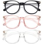 Gaoye 3 Pack Blue Light Blocking Glasses, Retro Round Eyewear Frame Anti Eyestrain & Anti Blue-Ray Computer Glasses for Women Men (Black+Pink+Transparent)