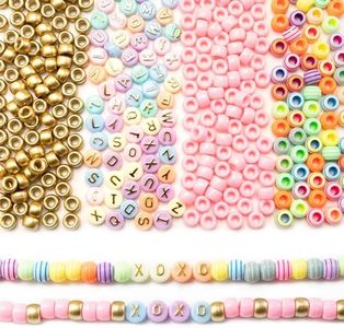 Gxueshan 1400 Pcs Acrylic Gold Pink Colorful 6x9mm Pony Beads 10x6mm Mix Candy Color Alphabet Letter Beads Bulk for Jewelry Friendship Bracelet Necklace Making Kit Braids Kandi Beads (1400)