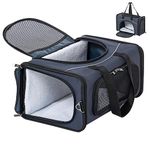 Petsfit Airline Approved Carrier, Cat Transport Carrier for Small Dogs,Foldable small dog Carriers Two-Way Placement on Plane Pet Carriers for Travelling,Blue,49cm*23cm*30.5cm