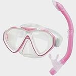 Wsobue Snorkel Mask Set for Kids, Anti-Fog Panoramic View Swim Diving Mask Dry Top Snorkeling Gear Scuba Diving Swimming Training Equipment for Kids Youth Boys Girls(Pink)