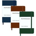 PAPERAGE Lined Pocket Journal Notebook, 3 Pack, (Dark Green, Cognac, Navy), 160 Pages, Small, 3.6 inches x 5.6 inches - 100 gsm Thick Paper, Hardcover