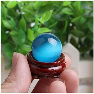 Acxico 1 Pcs Blue Cat's Eye Opal Natural Quartz Crystal Treatment Stone Spherical Ball 20mm Decor + Spherical Bracket