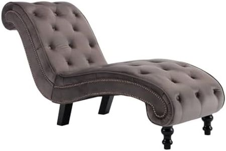 vidaXL Velvet Chaise Lounge in Grey - Elegant Tufted Lounge Chair with Thick Padding, Ergonomic Design and High Load Capacity