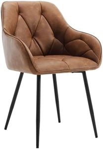 WOLTU Silla de Comedor Silla de Cocina con Respaldo y Apoyobrazos Silla de Salon Moderno con Patas Metálicas Silla Ergonómica para Dormitorio y Oficina, Cuero Artificial Vintage, Marrón, EZS03br-1