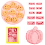 Orapink Halloween Cookie Cutters-13 Pcs Halloween Cookie Cutters and Stamps,Plastic Pumpkin Element Cookie Cutters Set for Kids-Grimace Pumpkin Stamps with Replaceable Expressions.