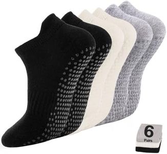 kepiibi 6 Pairs Black White Pilates Grip Socks, Non Slip Yoga Grippy Crew Socks for Barre Hospital Barefoot Workout Dance Ballet