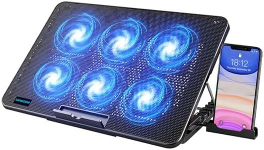 LIANGSTAR Laptop Cooling Pad, Laptop Cooler with 6 Quiet Fans for 12-17 Inch Notebook Gaming Fan Stable Stand, 7 Height & Wind Speed Adjustable, 2 USB Port & Phone Holder (Black)