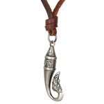 DonDon Men's Leather Necklace with Fishing Hook Pendant in a Velvet Gift Pouch