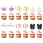 Wedding Cupcake Toppers, 12Pcs Glitter Love Heart I do Ring Cake Toppers Groom and Bride Cupcake Picks for Bridal Shower Wedding Engagement Hen Party Cake Decorations A7HLCP