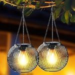 Solar Lanterns Outdoor, Ortiny Upgraded Solar Lights Outdoor Waterproof Metal Decorative Hanging Lanterns Christmas Halloween Lights for Yard Garden Patio Pathway Tree,2 Pack