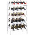 SMIBUY Bamboo Wine Rack, 20 Bottles Display Holder, 5-Tier Free Standing Storage Shelves for Kitchen, Pantry, Cellar, Bar (White)