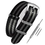 NATO Strap Watch Band – Seat Belt Nylon NATO G10 Style Watch Straps - Grey and Black Spectre Stripe - 18mm, 20mm, 22mm - For Men and Women - Stainless Steel Fittings (20mm, Grey and Black Striped)